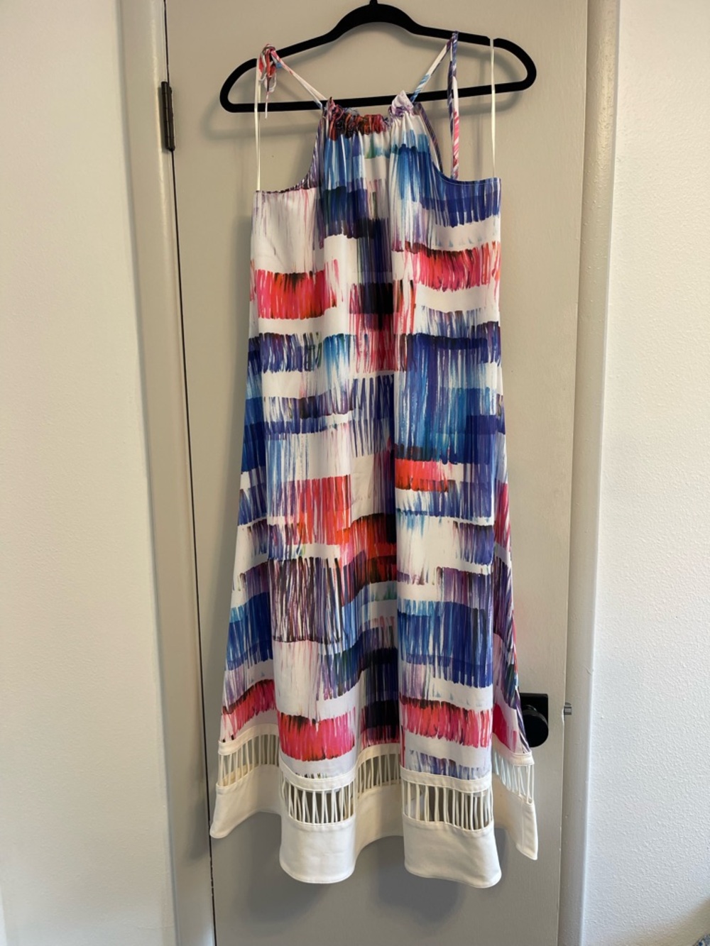 Anthropologie White Maxi Dress with Multicolor Brushstroke Print